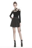 Black casual punk pleated short skirt with bag side KW152 - Gothlolibeauty