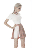 Pink checked hollow out pleated short skirt KW171 - Gothlolibeauty