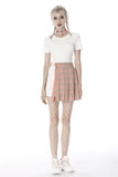 Pink checked hollow out pleated short skirt KW171 - Gothlolibeauty