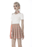 Pink checked hollow out pleated short skirt KW171 - Gothlolibeauty