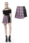 Punk purple checked splicing black pleated short skirt KW175 - Gothlolibeauty