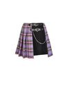 Punk purple checked splicing black pleated short skirt KW175 - Gothlolibeauty