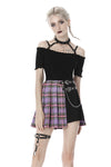 Punk purple checked splicing black pleated short skirt KW175 - Gothlolibeauty