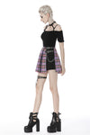 Punk purple checked splicing black pleated short skirt KW175 - Gothlolibeauty