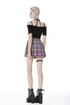 Punk purple checked splicing black pleated short skirt KW175 - Gothlolibeauty