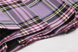 Punk purple checked splicing black pleated short skirt KW175 - Gothlolibeauty