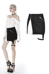 Punk black with Whiteite in side irregular short skirt KW179 - Gothlolibeauty