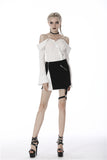 Punk black with Whiteite in side irregular short skirt KW179 - Gothlolibeauty