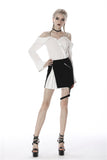 Punk black with Whiteite in side irregular short skirt KW179 - Gothlolibeauty