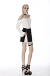 Punk black with Whiteite in side irregular short skirt KW179 - Gothlolibeauty