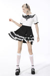 Black lolita white bow contrast mini skirt KW201