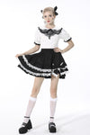 Black lolita white bow contrast mini skirt KW201