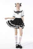 Black lolita white bow contrast mini skirt KW201