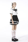 Black lolita white bow contrast mini skirt KW201