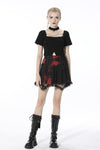 Punk black red tie-dyed covered mesh mini skirt KW207