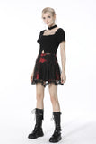 Punk black red tie-dyed covered mesh mini skirt KW207