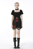 Punk black red tie-dyed covered mesh mini skirt KW207