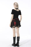 Punk black red tie-dyed covered mesh mini skirt KW207