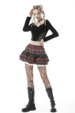 Punk red white plaid mesh sweet cool mini skirt  KW208