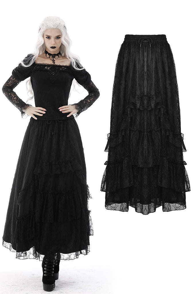 Gothic elegant frilly lace long skirt KW214 – Gothlolibeauty