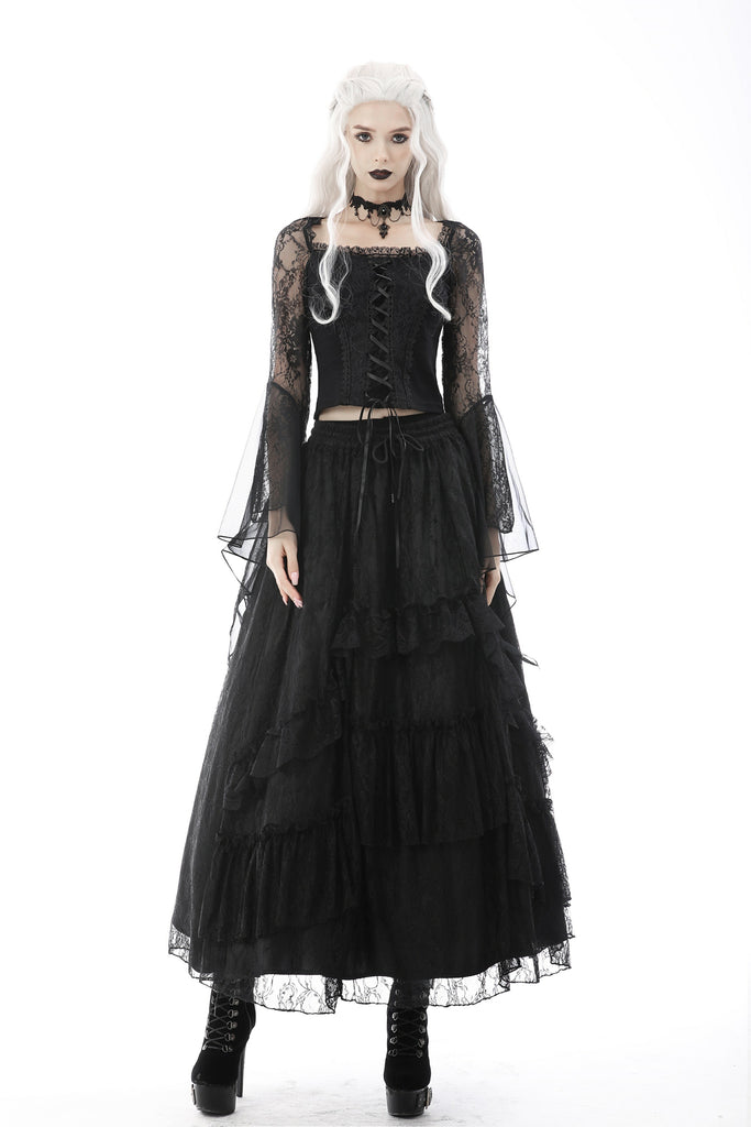 Gothic elegant frilly lace long skirt KW214 – Gothlolibeauty