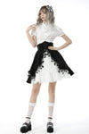 Black white lolita frilly star high waist skirt KW221