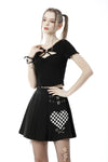 Punk black white check heart pleated skirt KW225