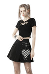 Punk black white check heart pleated skirt KW225