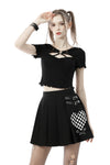 Punk black white check heart pleated skirt KW225