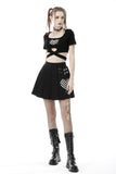 Punk black white check heart pleated skirt KW225