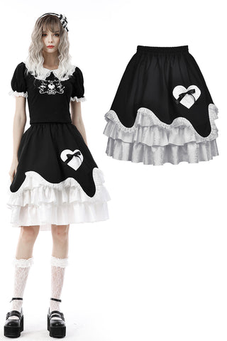 Black white lolita frilly chocolate heart skirt KW226