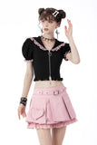 Alternative rebel pink heart bag pleated mini skirt KW231