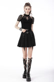 Black punk rock double buckle pleated skirt KW234