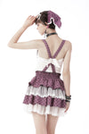 Angel coming plaid lace frilly strap dress KW236