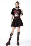Black red punk rock double buckle pleated skirt KW239