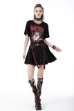 Black red punk rock double buckle pleated skirt KW239