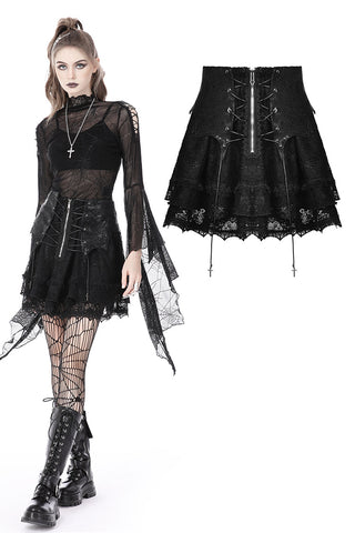 Punk rock lace up shiny PU lace skirt KW258