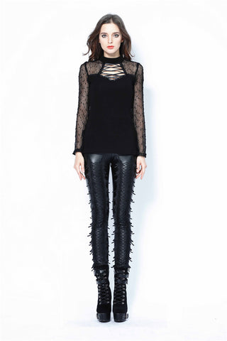 Punk grid flower artificial leather legging pants PW075 - Gothlolibeauty