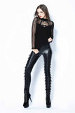 Punk grid flower artificial leather legging pants PW075 - Gothlolibeauty