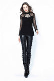 Punk grid flower artificial leather legging pants PW075 - Gothlolibeauty