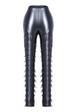 Punk grid flower artificial leather legging pants PW075 - Gothlolibeauty