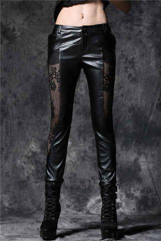 Gothic punk leather pants with lace and elegant curve segmentation PW0 ...