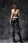 Gothic punk leather pants with lace and elegant curve segmentation PW076 - Gothlolibeauty