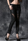 Gothic embossed lace leather pants with sexy flower and cords PW078 - Gothlolibeauty