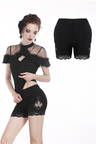 Black knitted short legging with side flower PW086 - Gothlolibeauty