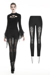 Women gothic leggings with flower and back lace up PW094 - Gothlolibeauty