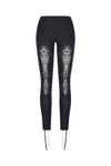 Women gothic leggings with flower and back lace up PW094 - Gothlolibeauty