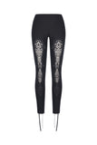 Women gothic leggings with flower and back lace up PW094 - Gothlolibeauty