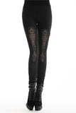 Women gothic leggings with flower and back lace up PW094 - Gothlolibeauty