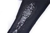 Women gothic leggings with flower and back lace up PW094 - Gothlolibeauty